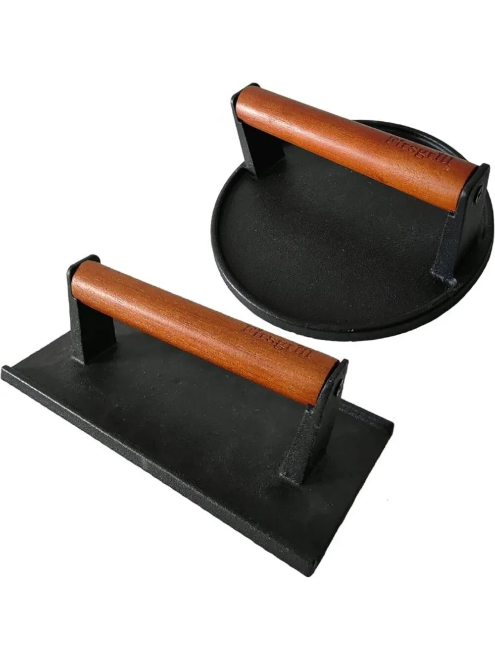 Heavy-Duty Cast Iron Burger Press Set - Round & Rectangle for Grilling & BBQ